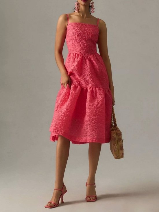 Hutch Dresses & Skirts - Hutch Tiered Corset Midi Dress Size 2P Barbie Pink Tiered Ruffles Formal Prom